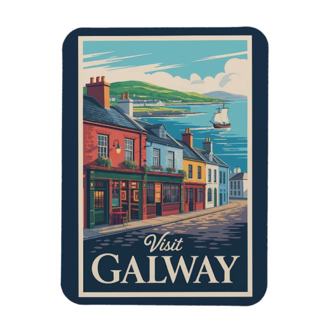 Galway Ireland Illustration Travel Art Vintage Magnet (Vertical)