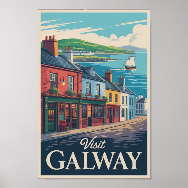 Galway Ireland Illustration Travel Art Vintage Poster (Front)