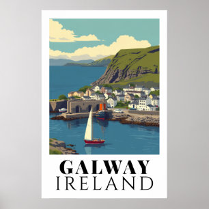 Galway Ireland Vintage Harbour Travel Art Poster