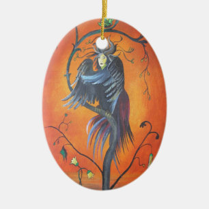 Gamaun The Prophetic Bird With Ruffled Feathers Ceramic Tree Decoration