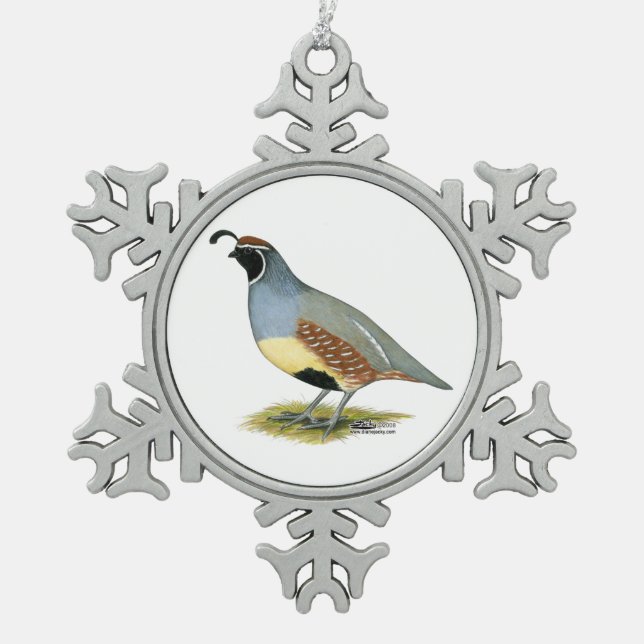 Gambel's Desert Quail Snowflake Pewter Christmas Ornament (Front)