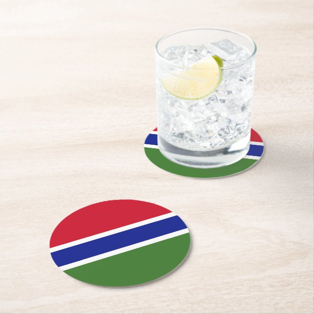 Gambia flag round paper coaster (Insitu)