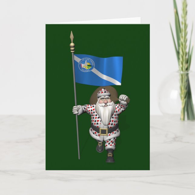 Gambler Santa Claus With Ensign Of Las Vegas Holiday Card (Front)