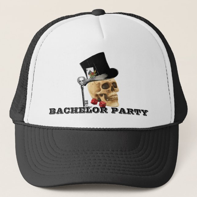 Gambler skull bachelor party trucker hat (Front)