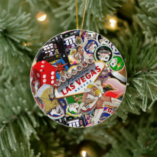 Gamblers Delight - Las Vegas Icons Background Ceramic Tree Decoration