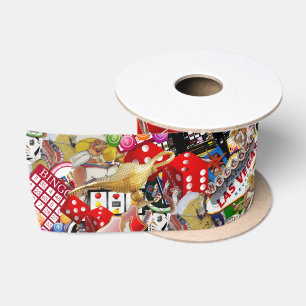 Gamblers Delight - Las Vegas Icons Background Satin Ribbon