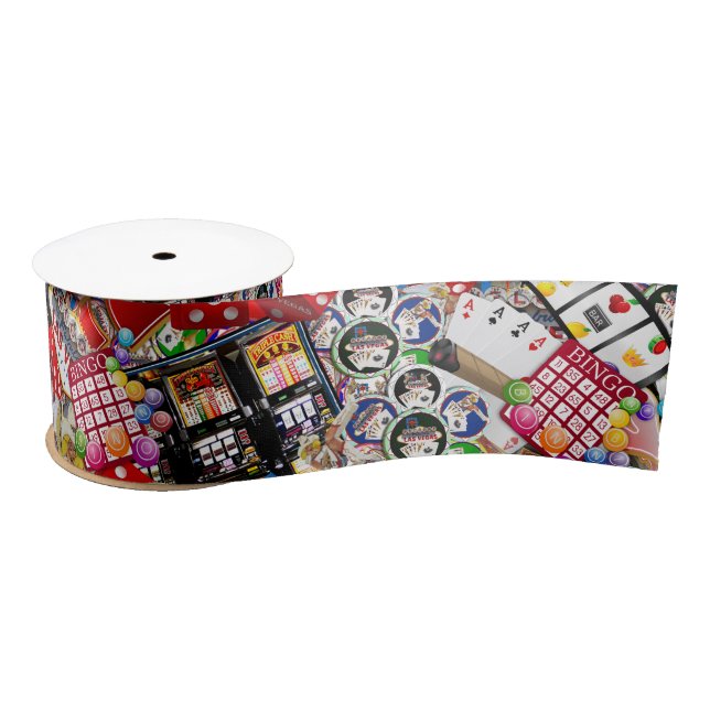Gamblers Delight - Las Vegas Icons Background Satin Ribbon (Spool)