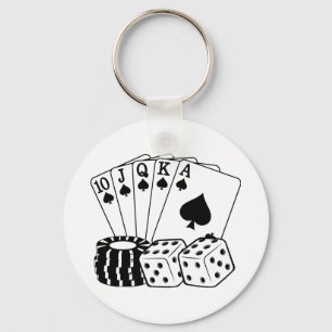 Gambling Casino Cards Dice Poker Chips Art Key Ring