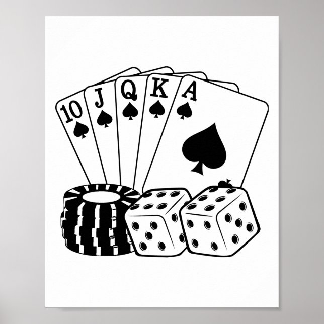 Gambling Casino Cards Dice Poker Chips Art Poster (Front)