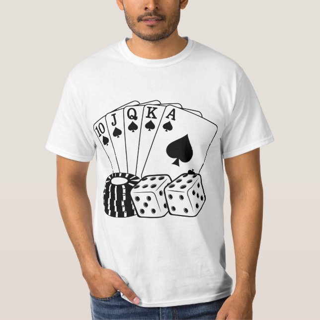 Gambling Casino Cards Dice Poker Chips Art T-Shirt (Front)