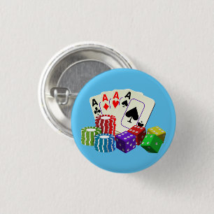 Gambling Casino Dice Poker chips Cards art 3 Cm Round Badge