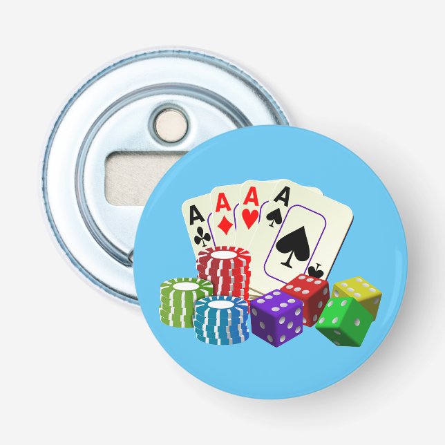 Gambling Casino Dice Poker chips Cards art Bottle Opener (Front)