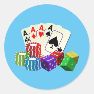 Gambling Casino Dice Poker chips Cards art Classic Round Sticker