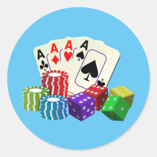 Gambling Casino Dice Poker chips Cards art Classic Round Sticker