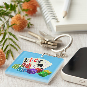 Gambling Casino Dice Poker chips Cards art  Key Ring