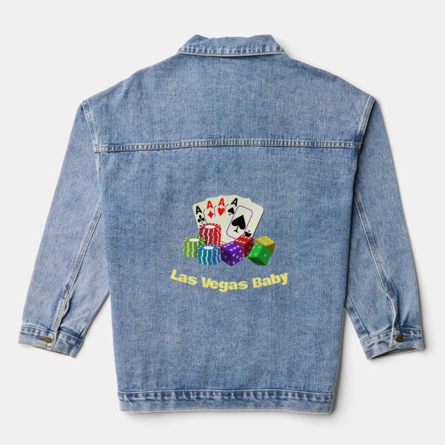 Gambling Casino Dice, Poker chips, playing  Cards  Denim Jacket (Back)