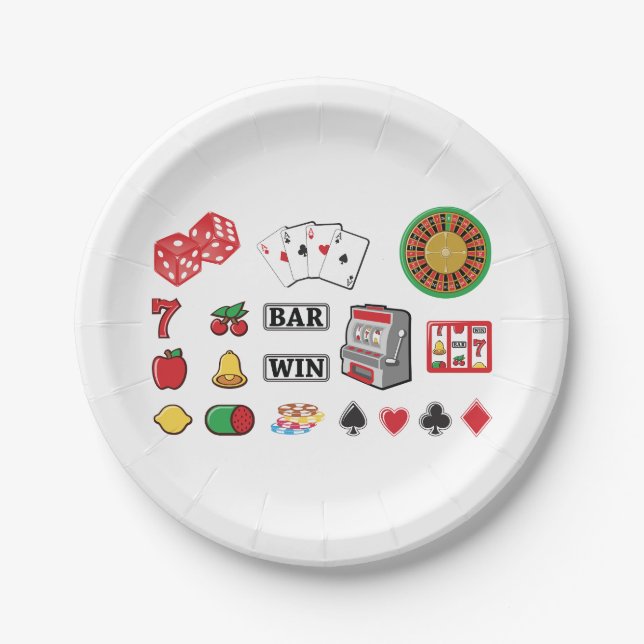 Gambling Elements Casino Games Paper Plate (Front)