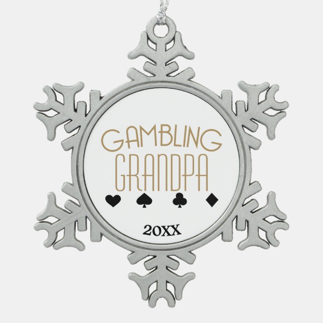 Gambling Grandpa Snowflake Pewter Christmas Ornament (Front)