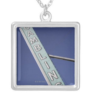 Gambling neon sign in Las Vegas, Nevada Silver Plated Necklace
