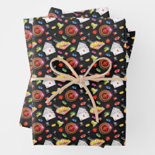 Gambling Roulette Dice Vegas Poker Chips Cards  Wrapping Paper Sheet