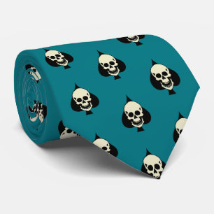 Gambling Skull Laughing Cranial Teal Tie