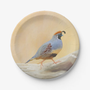 Gambrel's Quail Painting Original Bird Art Paper Plate