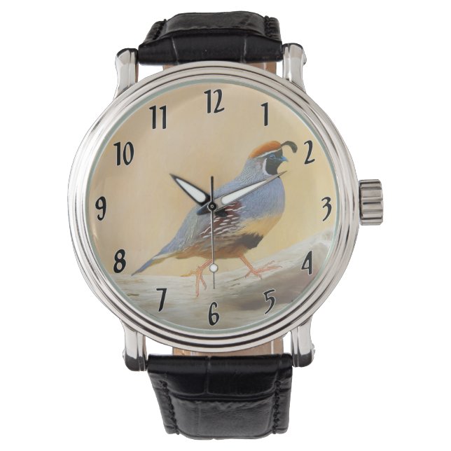 Gambrel's Quail Painting  - Original Wild Bird Art Watch (Front)