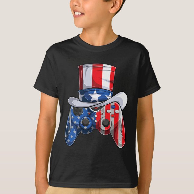 Game 4th Of July Controller American Flag Kids Boy T-Shirt (Front)