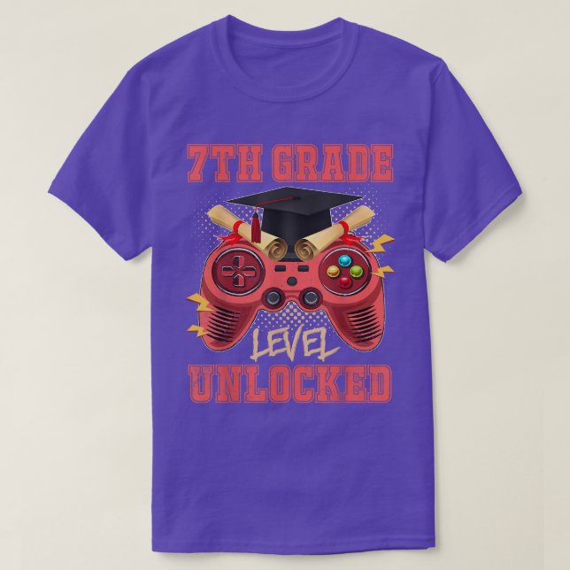 Game 7th Grade Level Unlocked Video Game Cool Back T-Shirt (Design Front)