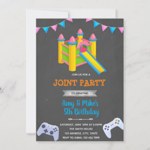 Game and bounce house joint party invitation