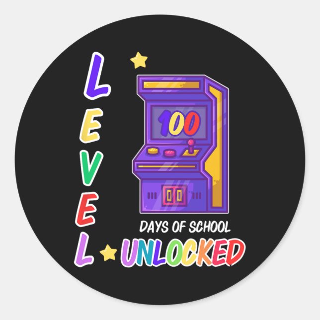 Game Arcade Controller Level 100 Days Of School Un Classic Round Sticker (Front)