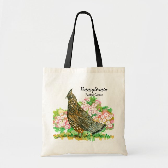 Game Bird Ruffed Grouse Mountain Laurel Flowers  Tote Bag (Front)