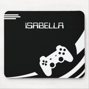 Game Black & White Modern Gamer Personalised Name Mouse Mat