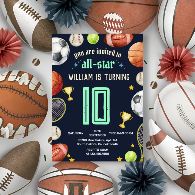 game blue kids boys Sports 10th Birthday Invitation (Creator Uploaded)