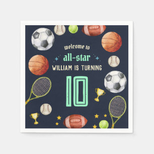 game blue kids boys Sports 10th Birthday Napkin