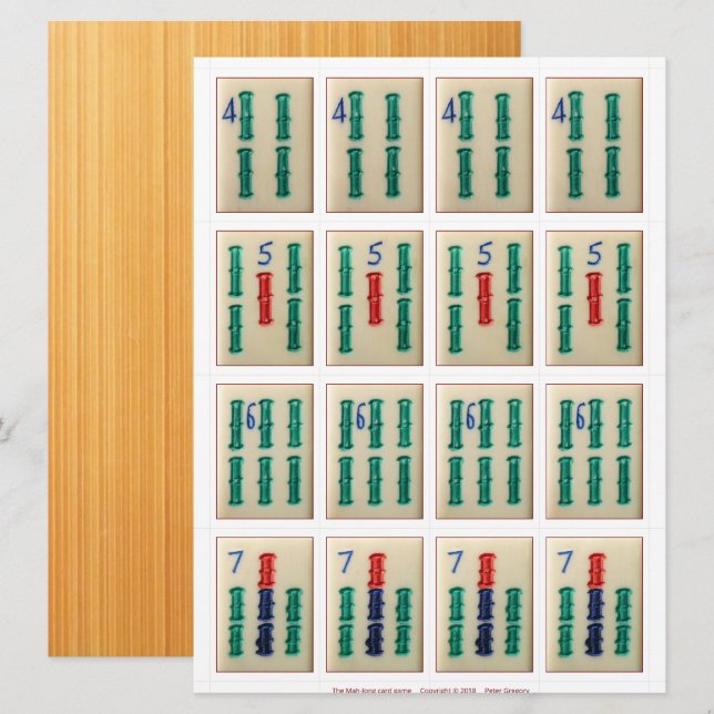 Game cards (4) – Bamboos 4–7 (Front/Back)