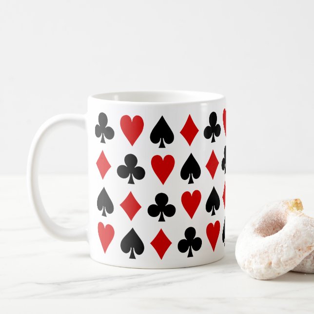 Game cards Playing cards Diamond Club Heart Spade Coffee Mug (With Donut)