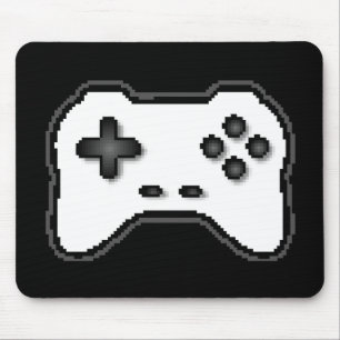 Game Controller Black White 8bit Video Game Style Mouse Mat