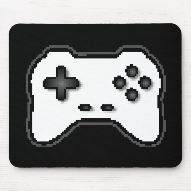 Game Controller Black White 8bit Video Game Style Mouse Mat (Front)
