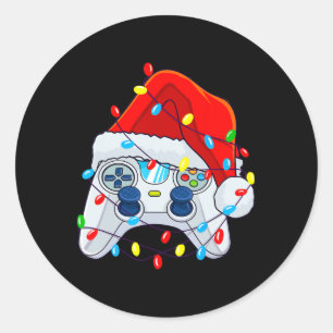 Game Controller Christmas Santa Hat Gamer Boys 1 Classic Round Sticker