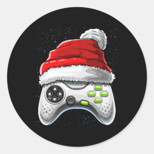 Game Controller Christmas Santa Hat Gamer Gift Boy Classic Round Sticker