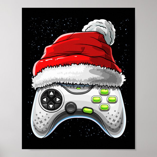 Game Controller Christmas Santa Hat Gamer Gift Boy Poster (Front)