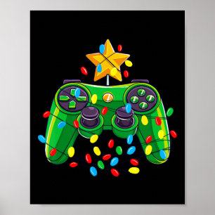 Game Controller Christmas Tree Lights Gamer Boys K Poster
