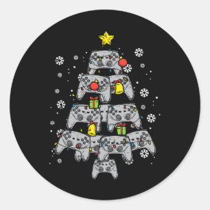 Game Controller Christmas Tree Xmas Boy Men Youth  Classic Round Sticker