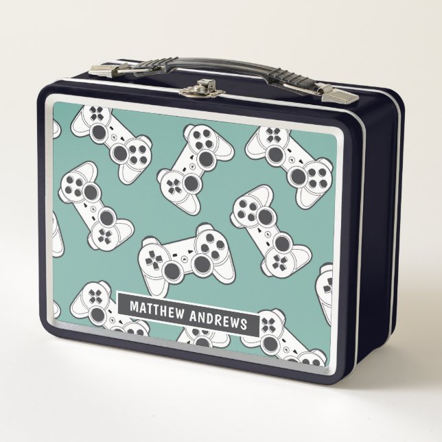 Game Controller Gamer Personalised Name Metal Lunch Box (Front)