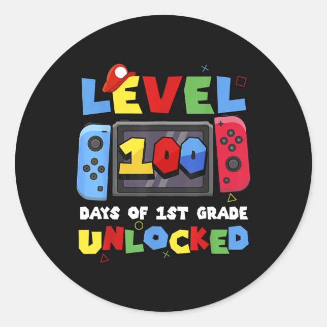 Game Controller Level 100 Days Of 1st Grade Unlock Classic Round Sticker (Front)