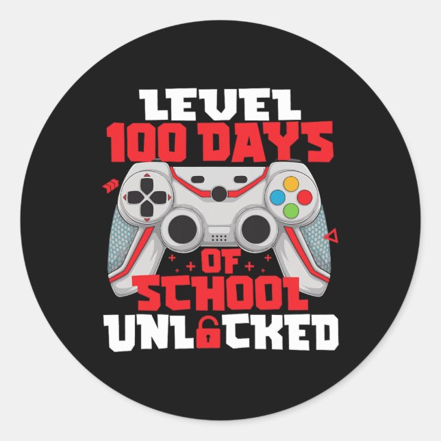 Game Controller Level 100 Days Of School Unlocked  Classic Round Sticker (Front)
