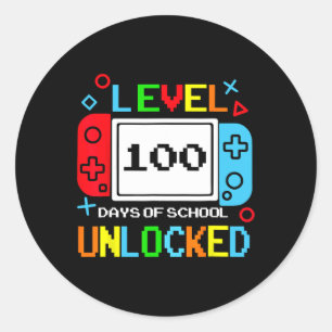 Game Controller Level 100 Days Of School Unlocked Classic Round Sticker