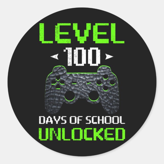Game Controller Level 100 Days Of School Unlocked  Classic Round Sticker (Front)