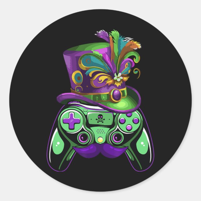 Game Controller Mardi Gras Gamers Kids Girls Men W Classic Round Sticker (Front)